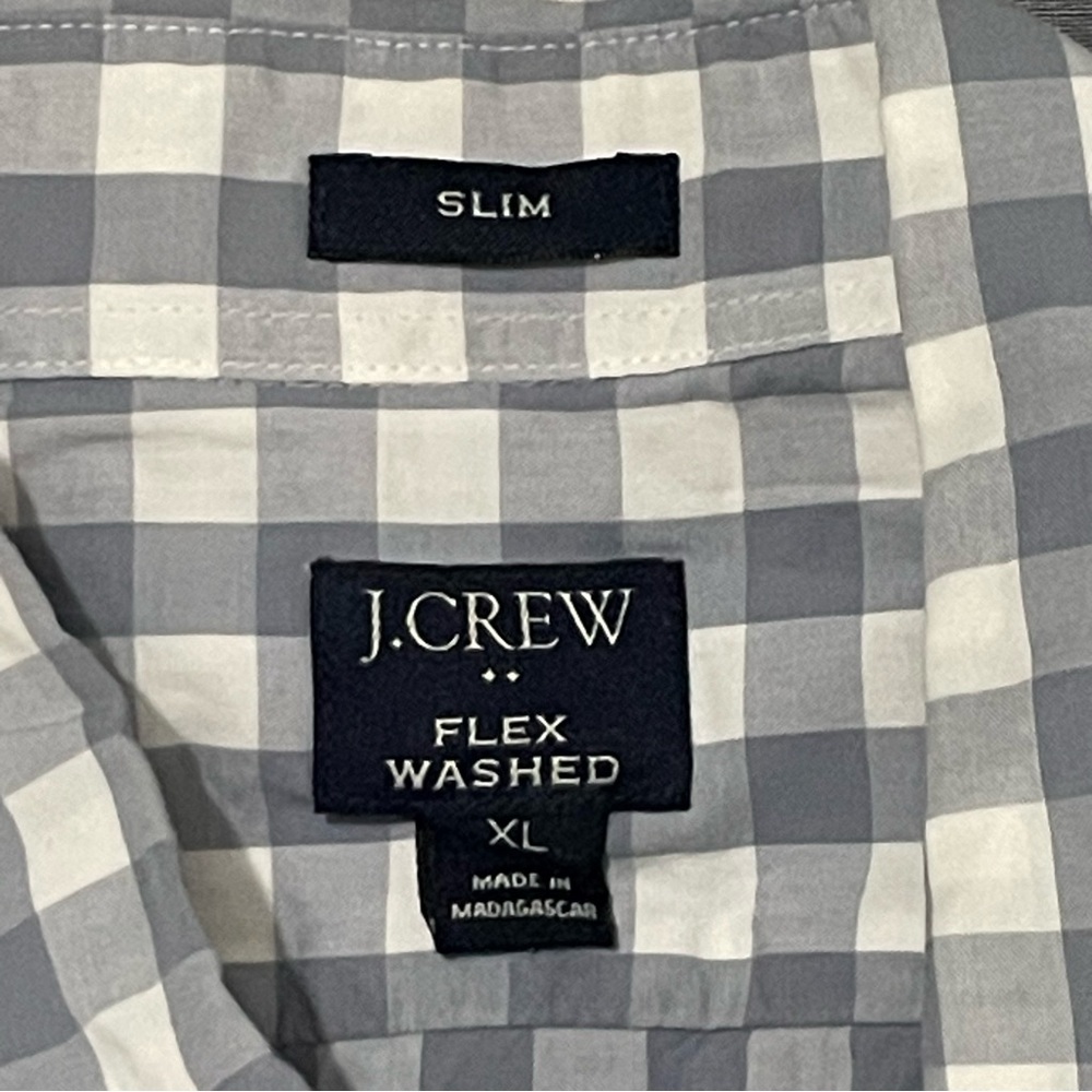 J.Crew Mens XL Slim Long Sleeve Button Down Shirt Flex Washed Gray Plaid - Picture 3 of 8